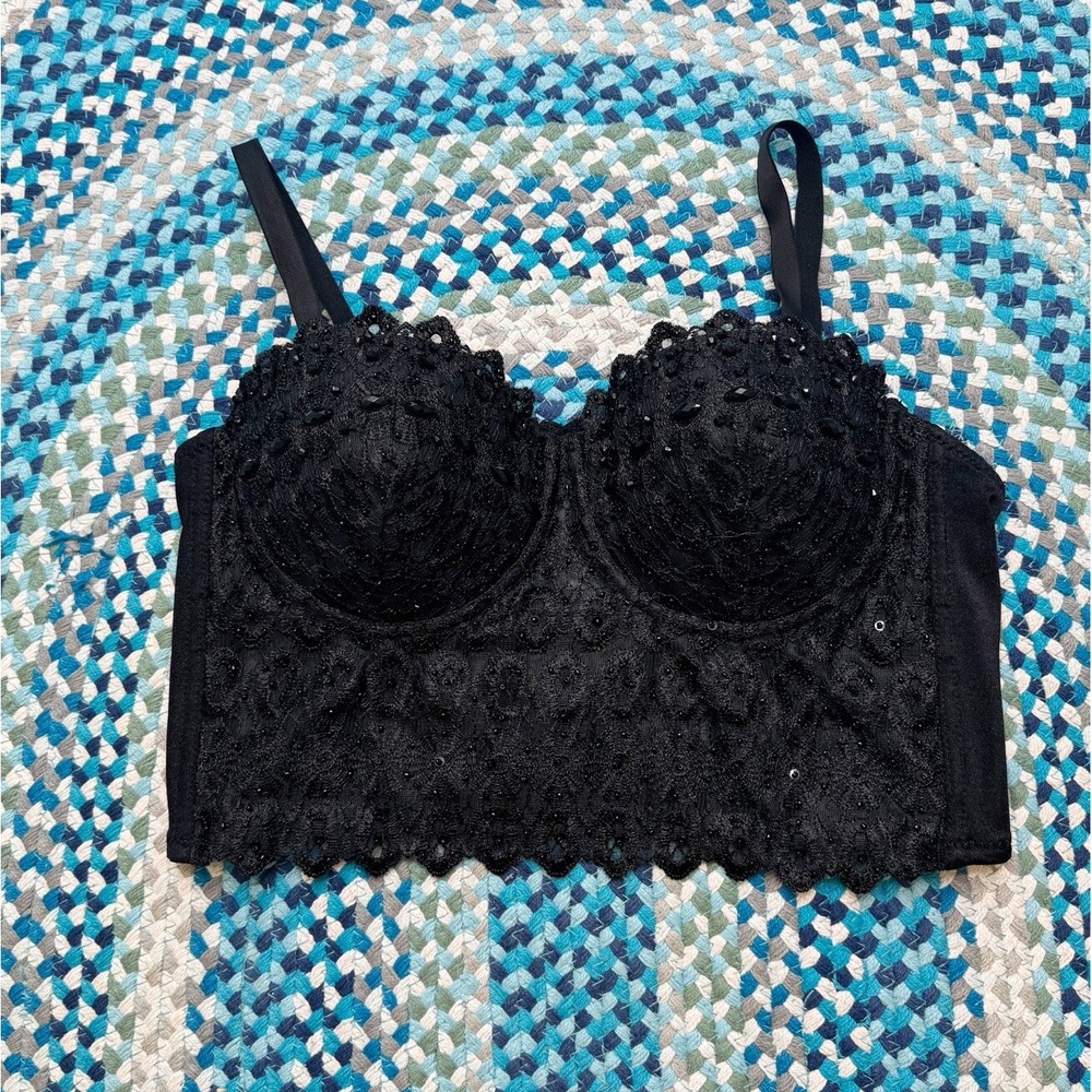 Windsor Beaded Bralette Black Top Size Small Whimsioth Fairy Dark Romantic Goth